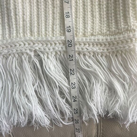 Anthropologie MoonRiver Fringe hem Crew neck Ribbed Knit Sweater Sz Small Ivory - Picture 8 of 8